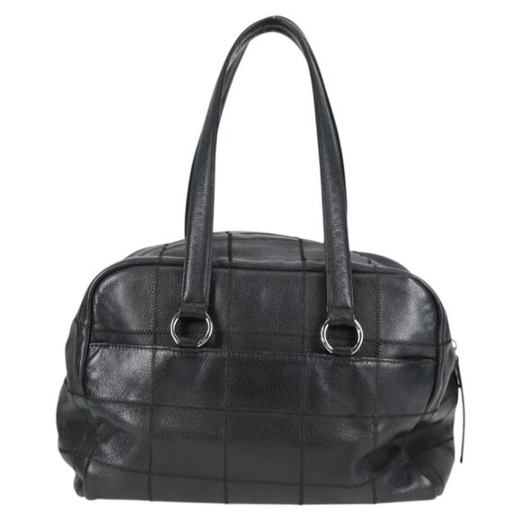 CHANEL Choco Bar Hand Bag Grained Calf Skin Black Silver gold - Picture 2 of 16